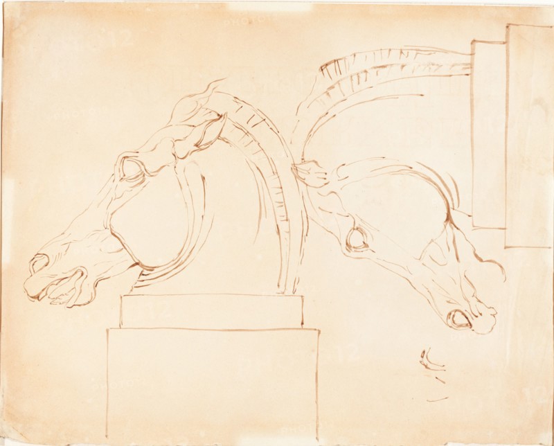 The Horse of Selene from the Elgin Marbles [recto], after 1807. Creator: William Etty.