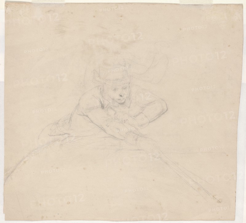 Study of Half-Length Figure with Pole [verso], 1849. Creator: Emanuel Gottlieb Leutze.