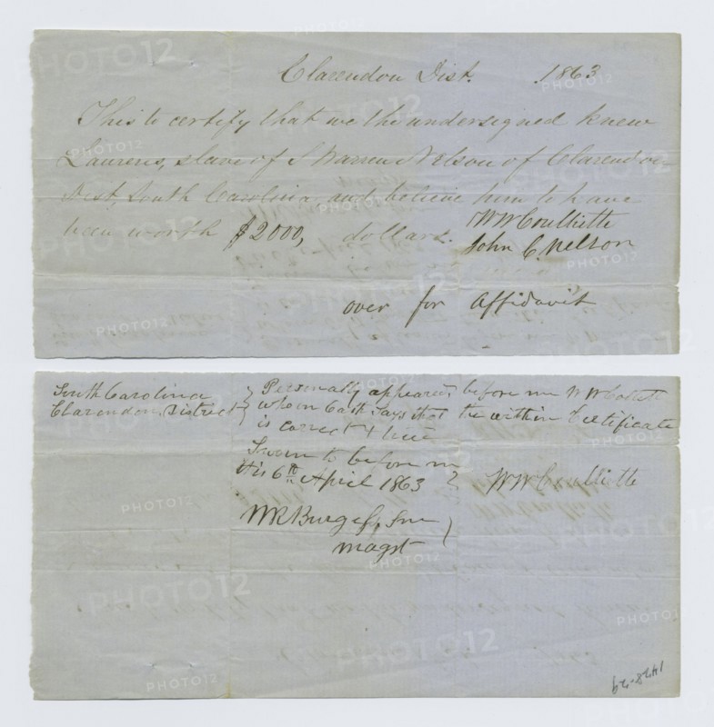 Certification of witnesses that Laurens was worth $2,000, 1863-04-06. Creator: Unknown.
