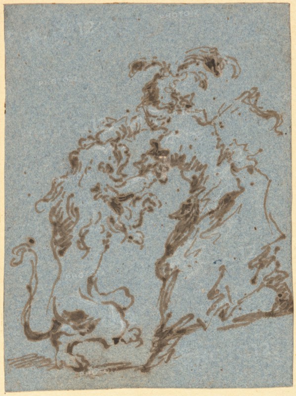 An Elegantly Dressed Woman Struggling with a Lion, 1780/1785. Creator: Francesco Guardi.