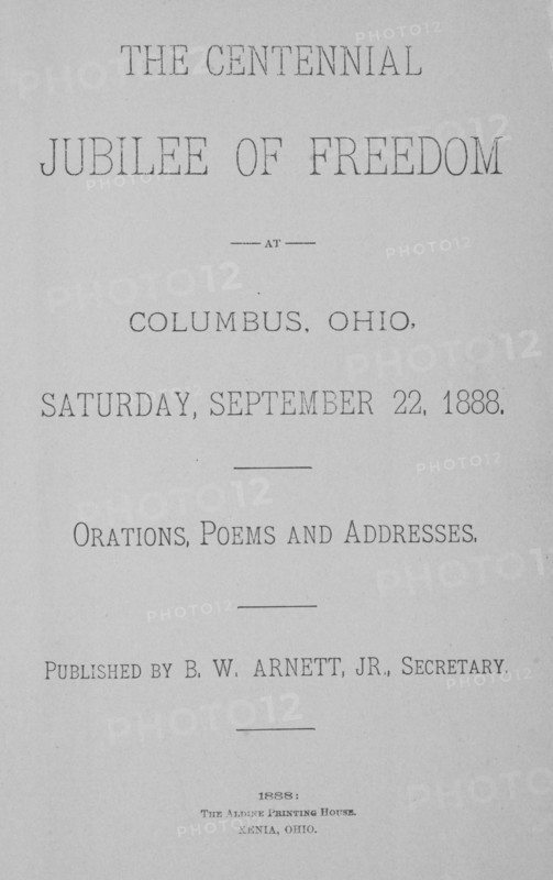The Centennial Jubilee of Freedom at Columbus, Ohio, title page, 1888. Creator: Unknown.