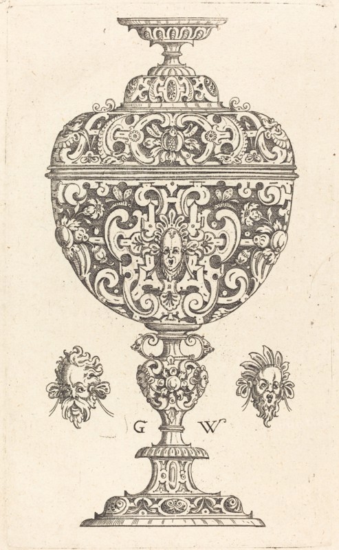 Goblet decorated with a masque with open mouth, published 1579. Creator: Georg Wechter I.