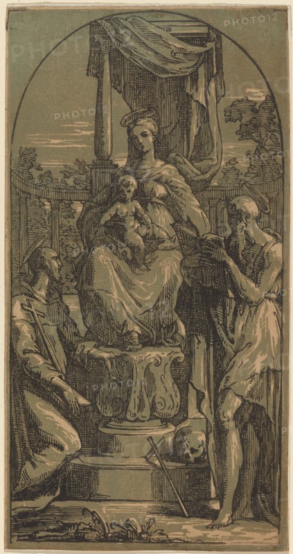 Madonna and Child Enthroned, Saint Jerome and Saint Francis. Creator: Anton Maria Zanetti.