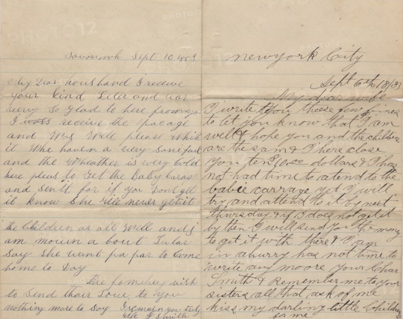 Correspondence between an African-American husband and wife, 1883-1889.  Creator: Unknown.