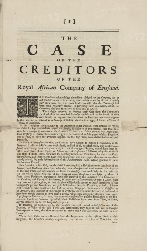 The case of the creditors of the Royal African Company of England, 1751. Creator: Unknown.