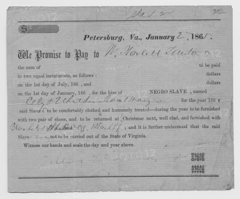 Petersburg, VA- We promise to pay W. Howlett...for slave..., 1865-01-02. Creator: Unknown.