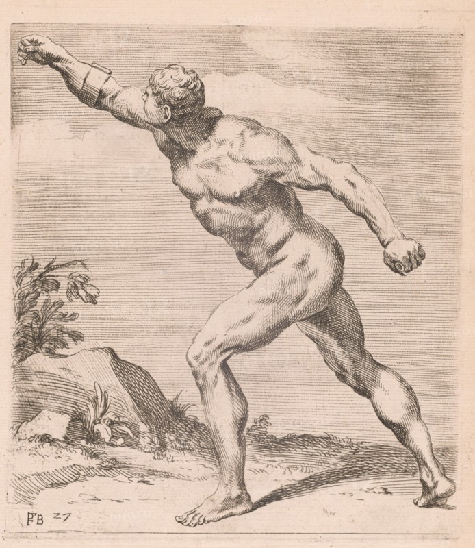 A Nude Fighting Man, side view, turned to left [plate 27], 1638. Creator: François Perrier.