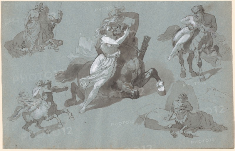 Nessus and Dejanira in Four Poses, and the Dying Nessus, 1830s. Creator: Hippolyte Lalaisse.