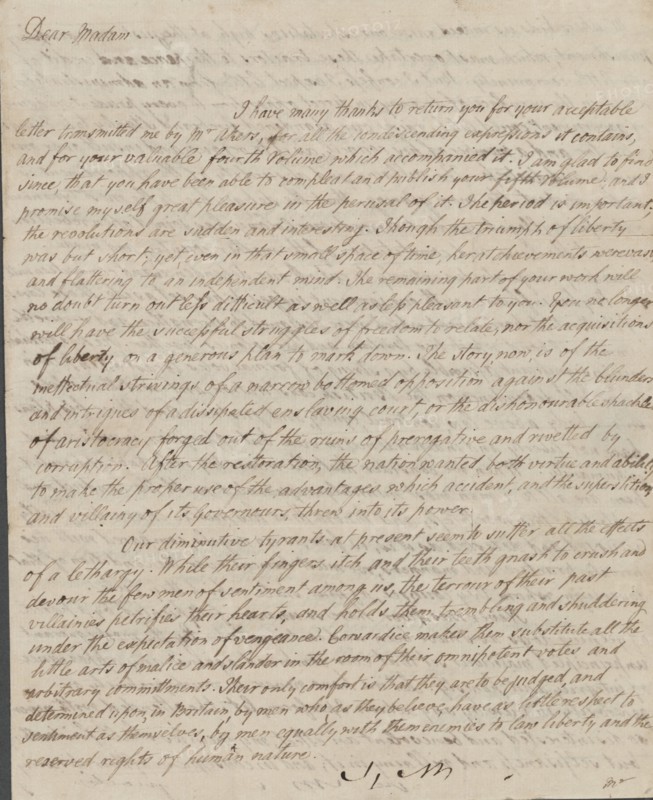 Autographed letter from James Ramsay to Catherine Macaulay, 1774-07.  Creator: James Ramsay.