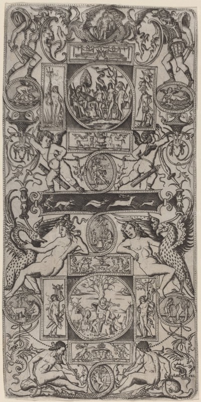 Ornament Panel with Orpheus and the Judgment of Paris, c. 1507. Creator: Nicoletto da Modena.