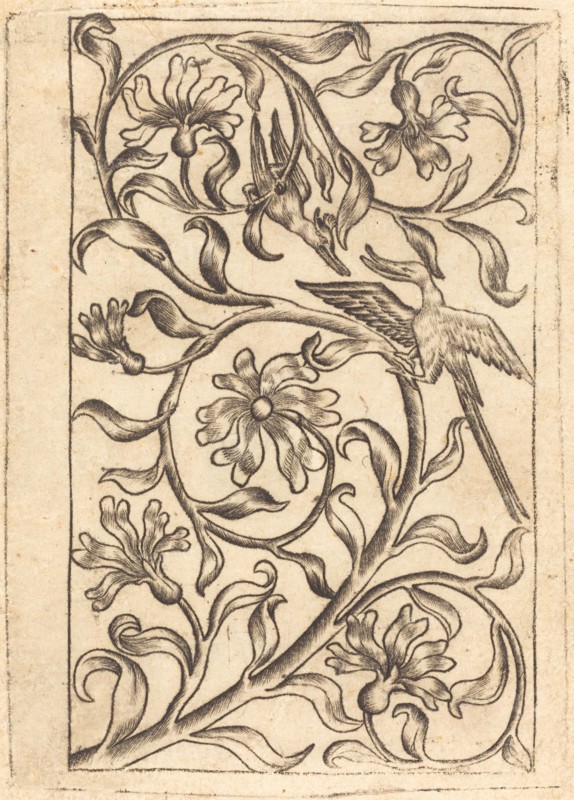 Vine Ornament with Two Birds, c. 1440/1450. Creator: Master of the Playing Cards, Follower of.