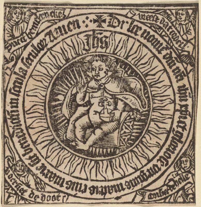 Divine Infant with the Globe in a Circle with Four Angels, probably c. 1500. Creator: Unknown.