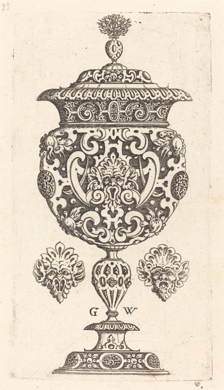 Goblet, rim decorated with masque with gaping mouth, published 1579. Creator: Georg Wechter I.
