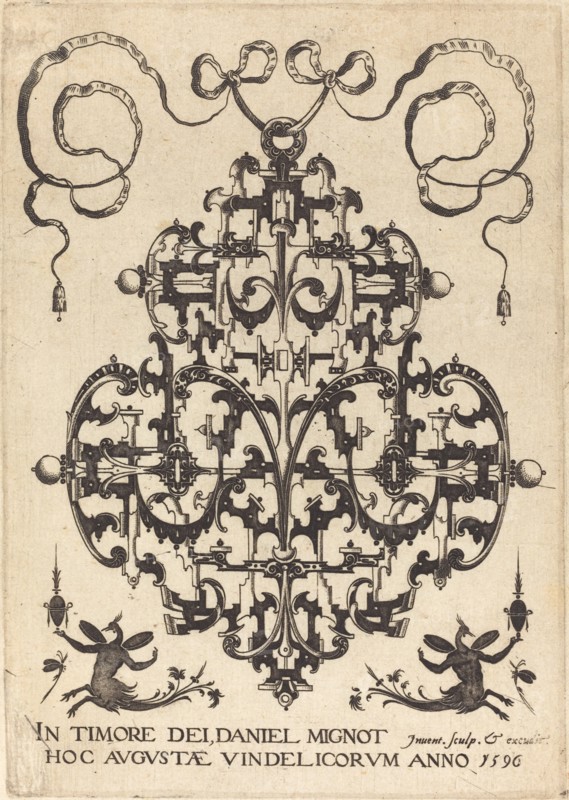 Title Page: Large Pendant, Two Winged Imaginary Figures at Bottom, 1596. Creator: Daniel Mignot.