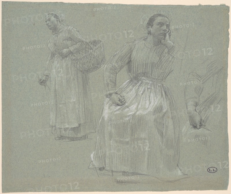 Study of Two Women, One Seated and One Holding a Basket, 1879. Creator: Leon-Augustin Lhermitte.