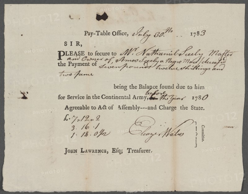 Request for compensation to be paid to Nathaniel Seely for his slave..., 1783. Creator: Unknown.