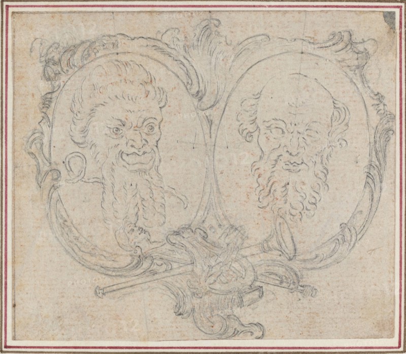 Double Cartouche with Two Heads and Symbols of Fame and Folly. Creator: Hubert Francois Gravelot.