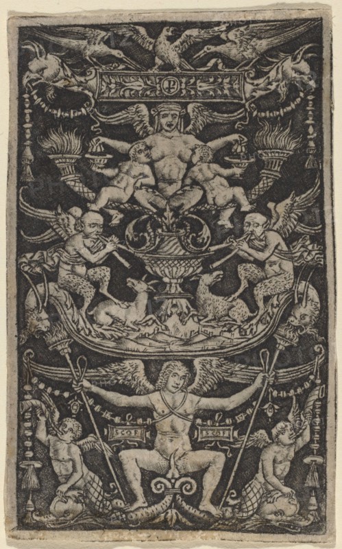 Panel of Ornament with a Satyress Feeding Two Children, c. 1505/1520. Creator: Peregrino da Cesena.