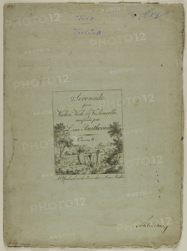 Serenade for Violin, Viola and Cello, composed by Ludwig von Beethoven, c. 1801. Creator: Jean André.