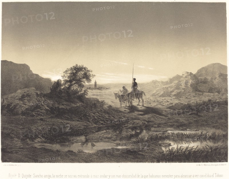 Dijolé D. Quijote: sancho amigo, la noche se nos va entrando..., c. 1855. Creator: Célestin Nanteuil.