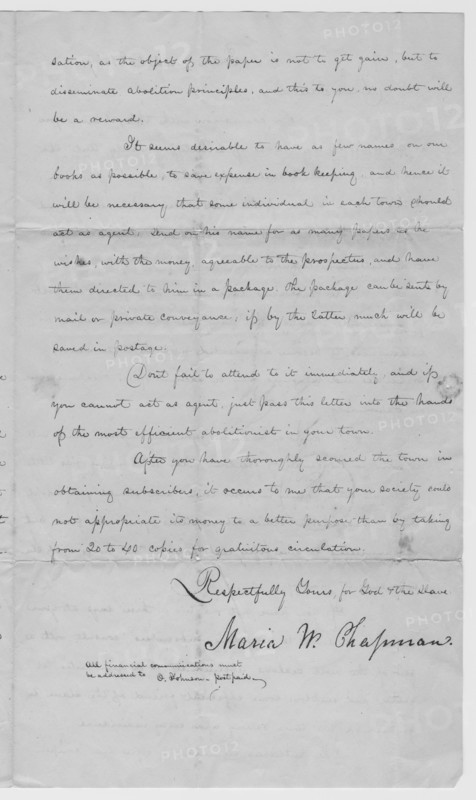 Letter from abolitionist soliciting for Cradle of Liberty distributors, 1839-03-25.  Creator: Unknown.