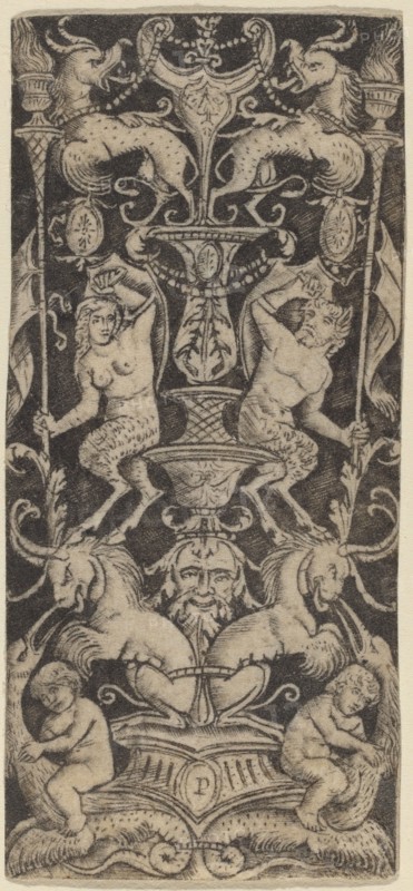 Panel of Ornament with Two Naked Children on Monstrous Beasts, c. 1505/1520. Creator: Peregrino da Cesena.
