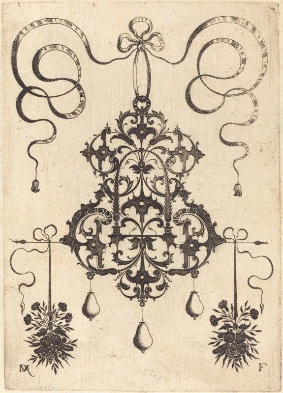 Large Pendant, Lower Left and Right Two Bunches of Grass, Flowers, and Fruit, 1596. Creator: Daniel Mignot.