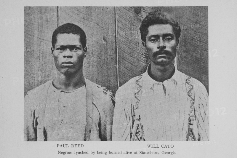 Paul Reed; Will Cato; Negroes lynched by being burned alive at Statesboro; Georgia, 1908. Creator: Unknown.