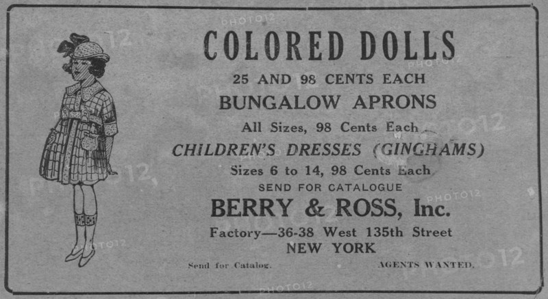 Colored Dolls; Berry & Ross, Inc.; Factory: 36-38 West 135th Street, New York, 1918-1922. Creator: Unknown.