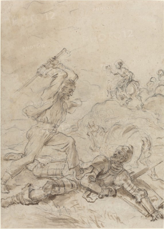 The Muleteer Attacking Don Quixote as He Lies Helpless on the Ground, 1780s. Creator: Jean-Honore Fragonard.