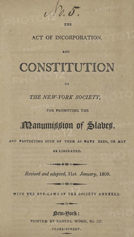 The act of incorporation, and constitution of the New York Society for Promoting...., 1810. Creator: Unknown.