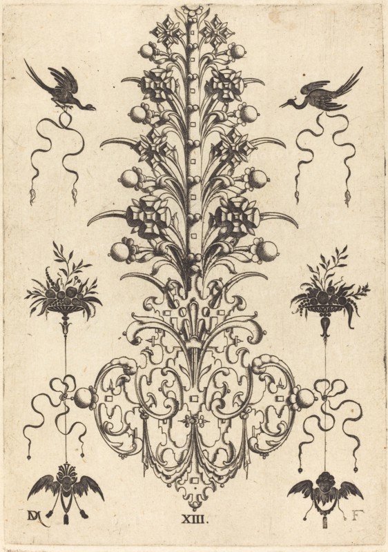 Hyacinth-Shaped Brooch with Birds at Top and Devil's- and Angel's-Head at Bottom, 1596. Creator: Daniel Mignot.