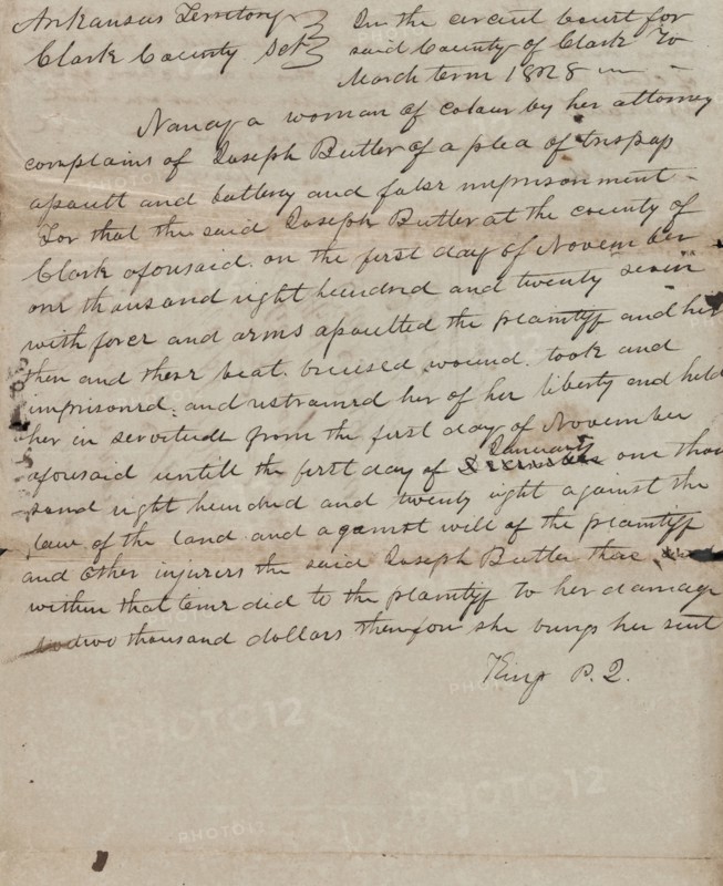 Nancy, a woman of color or negro vs Joseph Butler Clark County, Arkansas Territory, c1828-01. Creator: Unknown.
