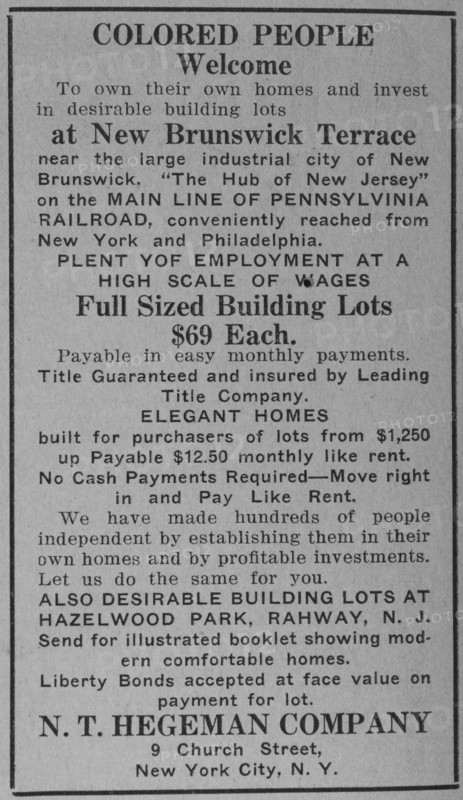 Colored people welcome to own their own homes and invest in desirable building..., 1918-1922. Creator: Unknown.