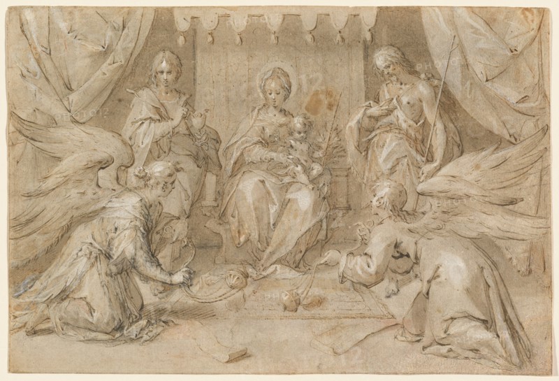 The Madonna Enthroned with Saint John the Baptist and Saint John the Evangelist, 1589. Creator: Hans von Aachen.