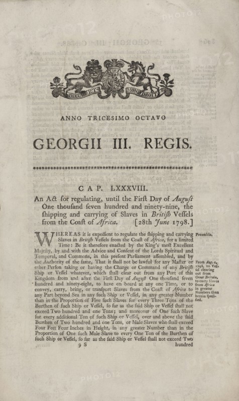 An act for regulating, until the first day of August 1799, the shipping and carrying..., 1798. Creator: Unknown.