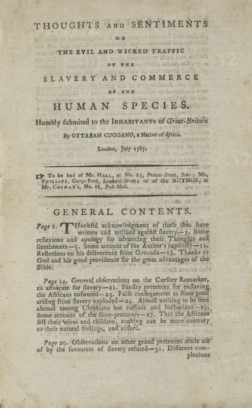 Thoughts and sentiments on the evil and wicked traffic of the slavery and...London, July 1787. Creator: Unknown.
