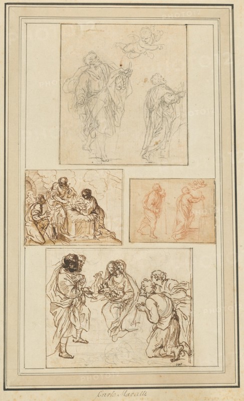 Studies of an Apostle Guided by an Angel and the Adoration of the Shepherds, 1720/1750. Creator: Agostino Masucci.