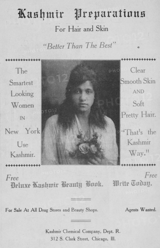 Kashmir preparations for hair and skin; Kashmir Chemical Company, Dept. R.; 312 S..., 1918-1922. Creator: Unknown.