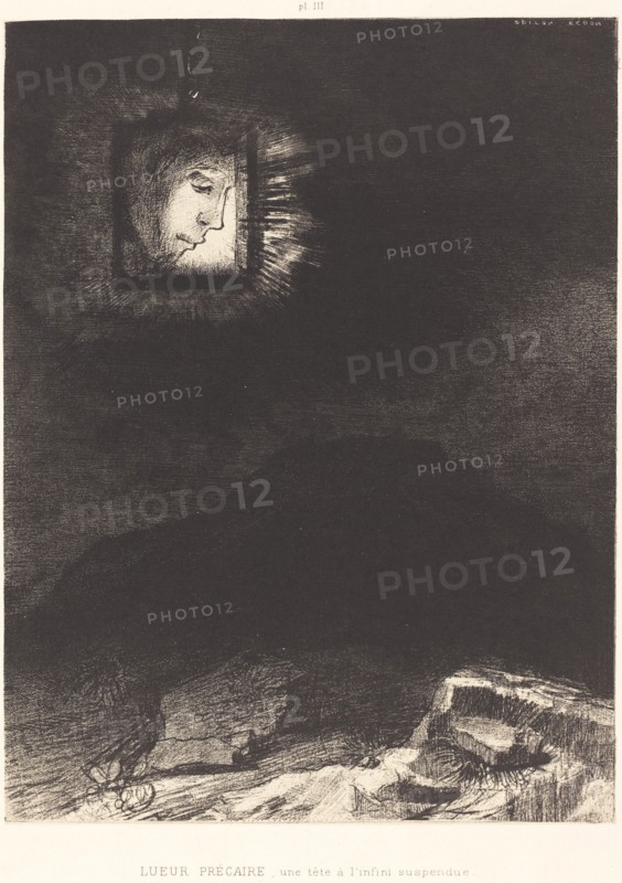 Lueur precaire, une tete a l'infini suspendue(Precarious glimmering, a head suspended, 1891. Creator: Odilon Redon.