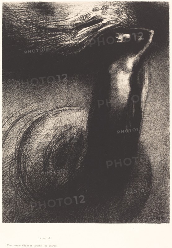 La Mort: Mon ironie depasse toutes les autres! (Death: My iron surpasses all others!), 1889. Creator: Odilon Redon.