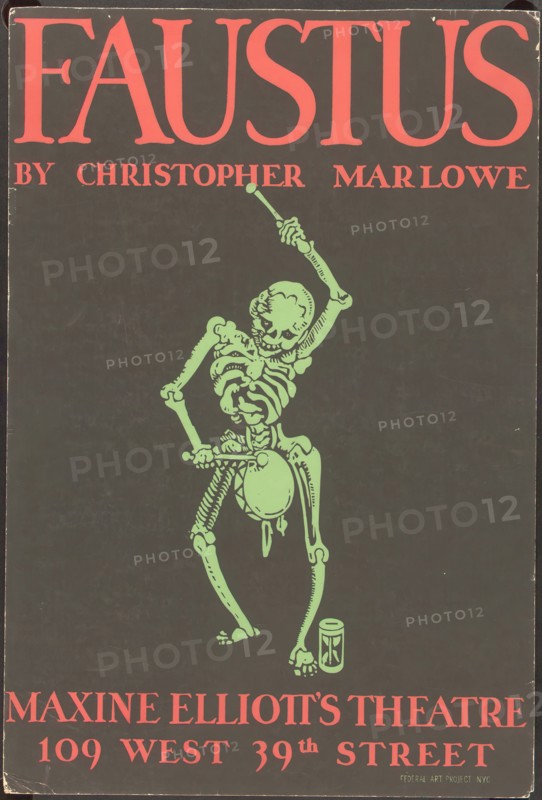 Poster from New York production of Dr. Faustus (Maxine Elliot Theater (skeleton poster)), [1937] . Creator: Unknown.