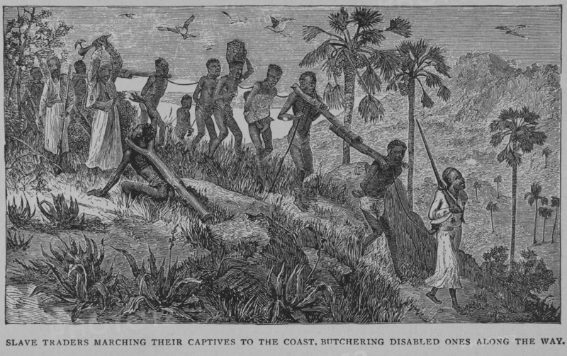 Slave traders marching their captives to the coast.  Butchering disabled ones along the way, 1902. Creator: Unknown.