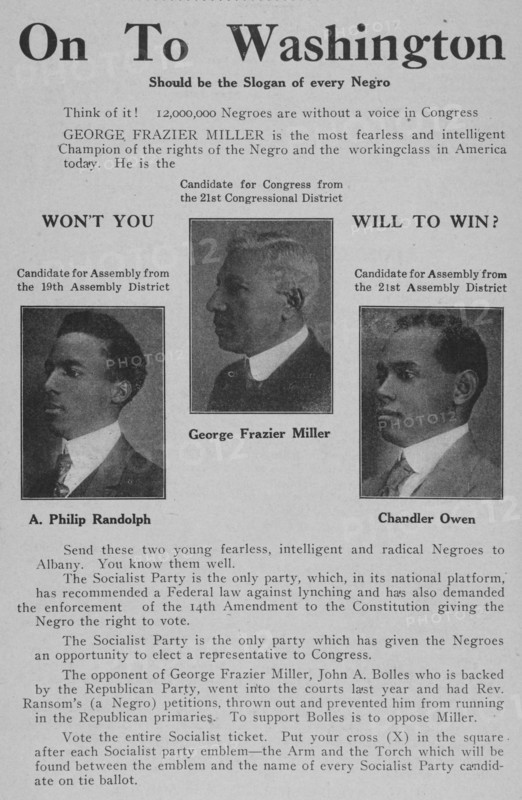 On to Washington; A. Philip Randolph, Candidate for Assembly from the 19th Assembly..., 1918-1922. Creator: Unknown.