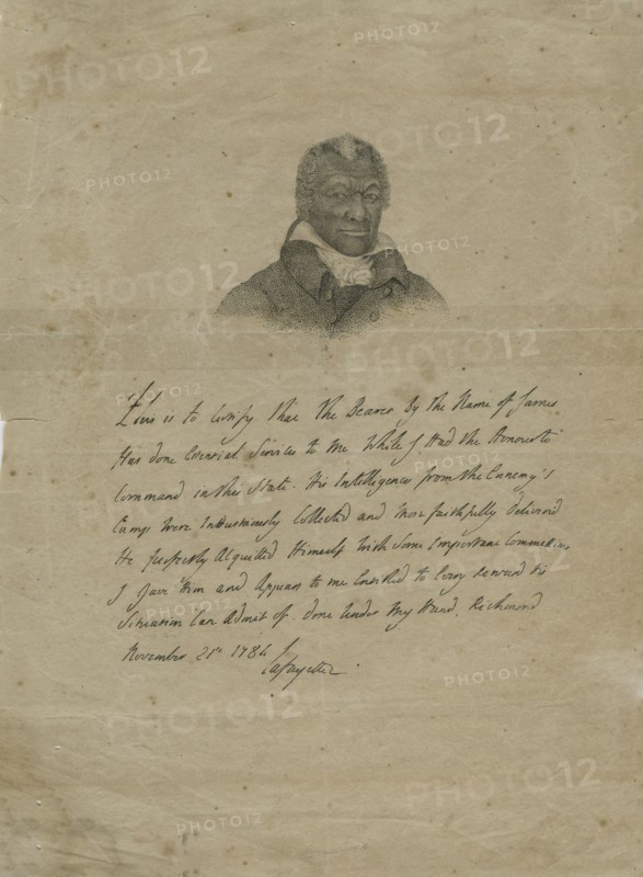 James Armistead Lafayette - Facsimile of the Marquis de Lafayette's original certificate..., 1784. Creator: Unknown.