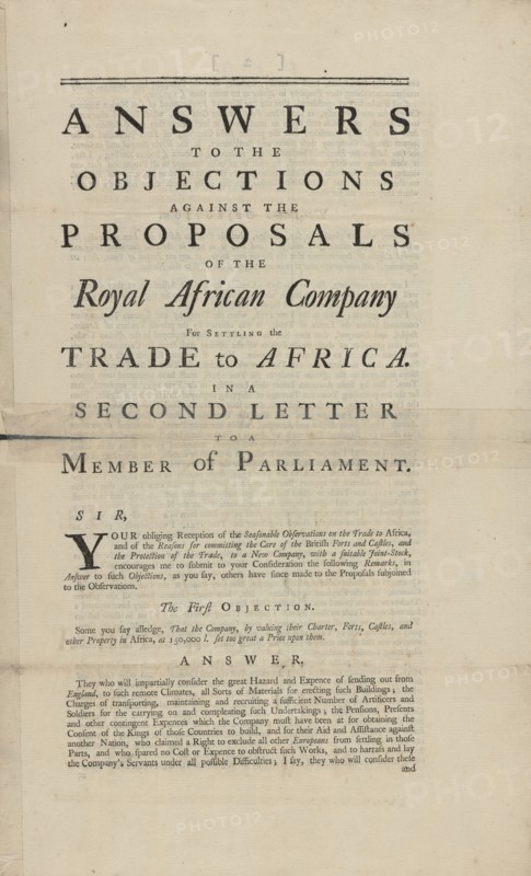 Answers to the objections against the proposals of the Royal African Company for settling..., 1748. Creator: Unknown.