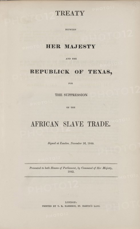 Treaty between Her Majesty and the republick of Texas, for the suppression of the African..., 1842. Creator: Unknown.