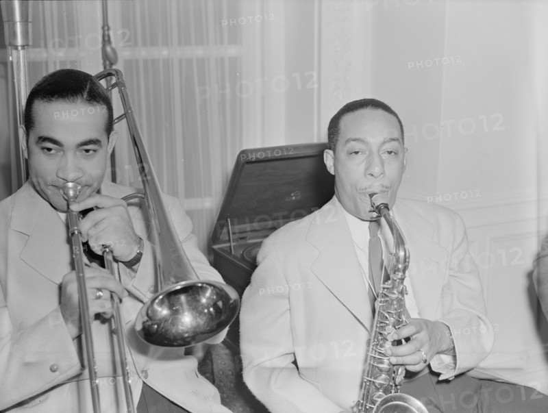 Portrait of Johnny Hodges and Lawrence Brown, Turkish Embassy, Washington, D.C., 1930. Creator: William Paul Gottlieb.