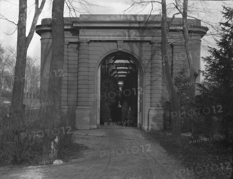 Entrance to the orangery of the gardens at Kijkuit, John D. Rockefeller's estate..., c1916-1918. Creator: Arnold Genthe.