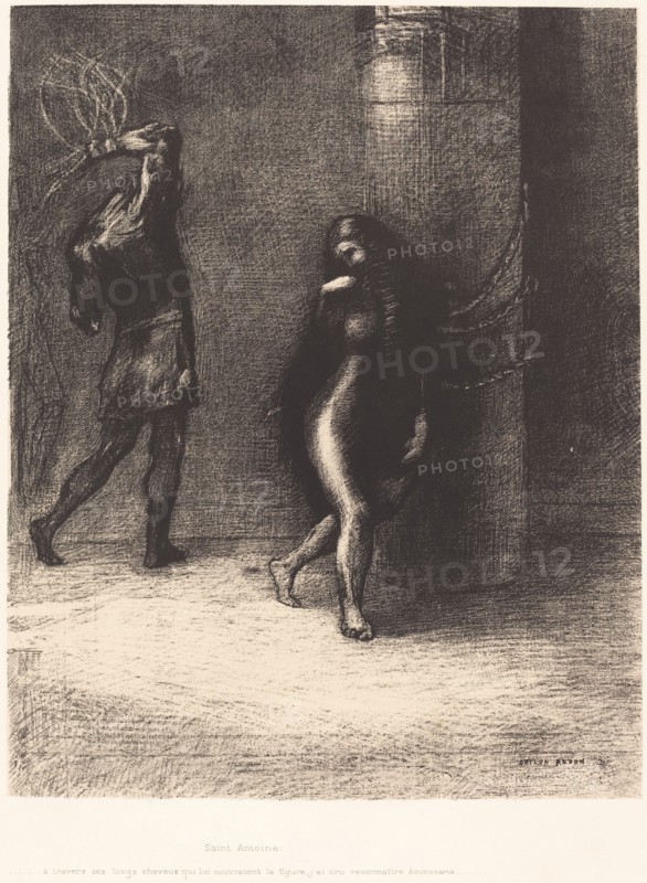Saint-Antoine...A travers ses longs cheveux qui lui couvraient la figure, j'ai cru reconnaitre..., 1 Creator: Odilon Redon.